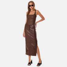 OW Collection Amara Faux Leather Skirt | Cappuccino