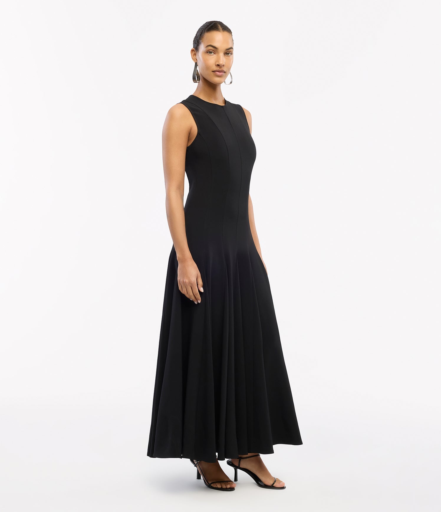 Another Tomorrow Panelled Flare Dress in Black – Crêpe Women's Dress