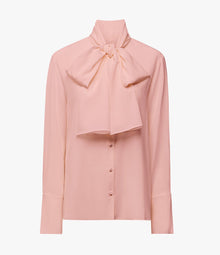 Another Tomorrow Signature Bow Blouse in Blush – Silk Women's Top