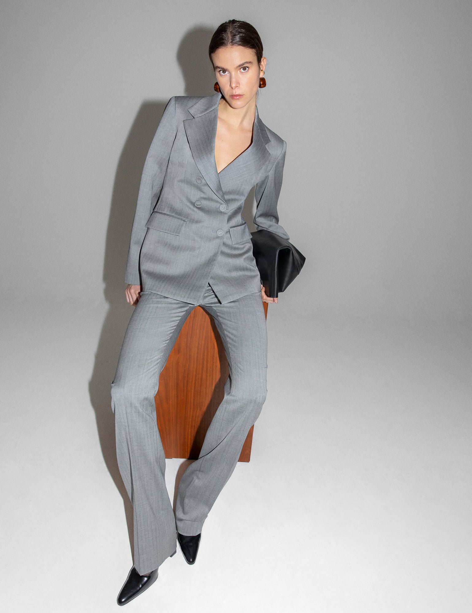 Women | Double Breasted Structured Jacket | Black x White