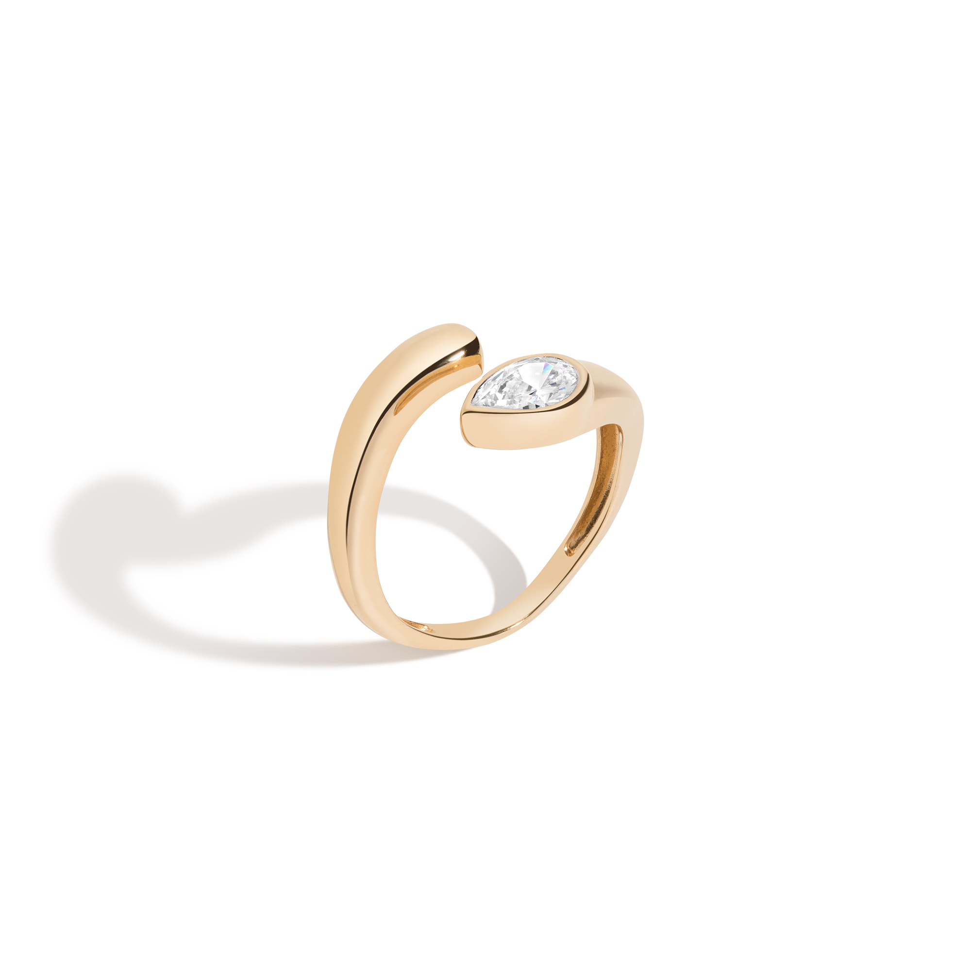 Lab Grown White Sapphire Pear Ellipse Ring Vermeil Yellow Gold