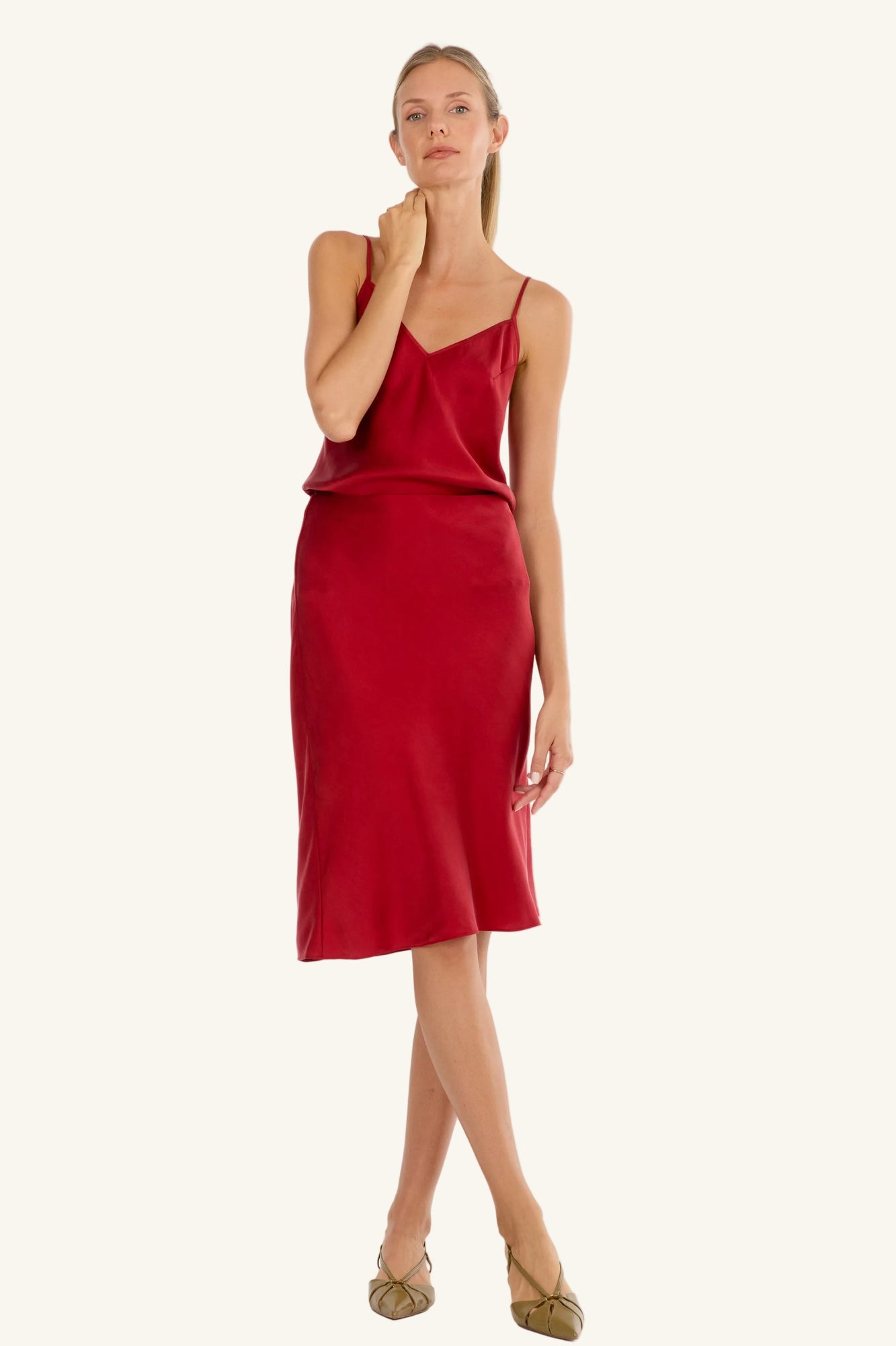 Lainey Midi Skirt | Orange Red