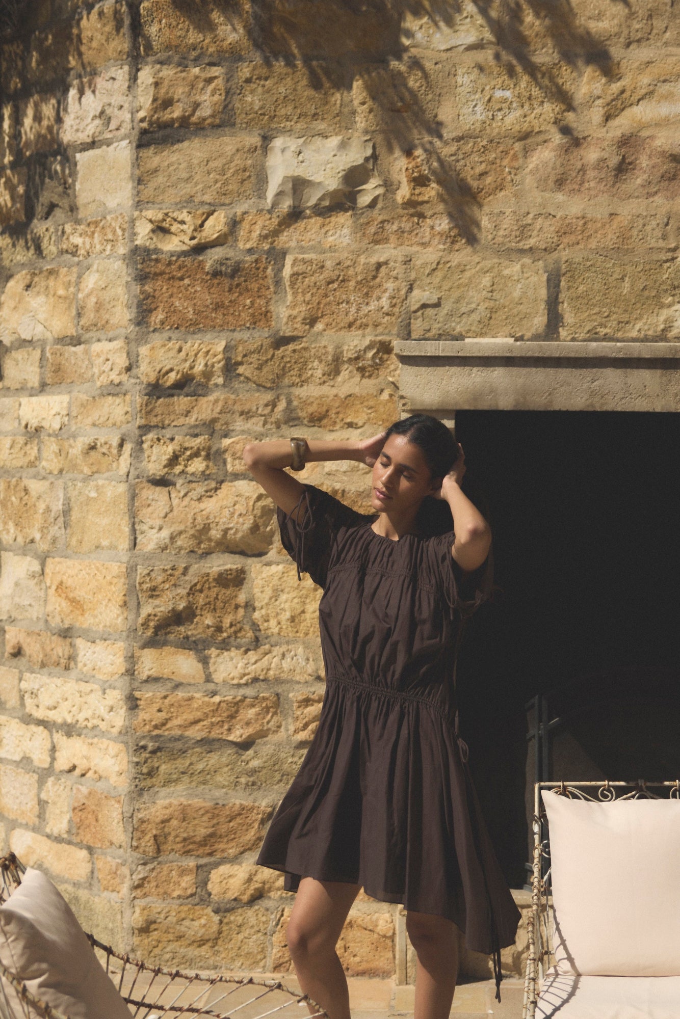 Aya | Akemi Tie-Shoulder Organic Cotton Dress in Size Small