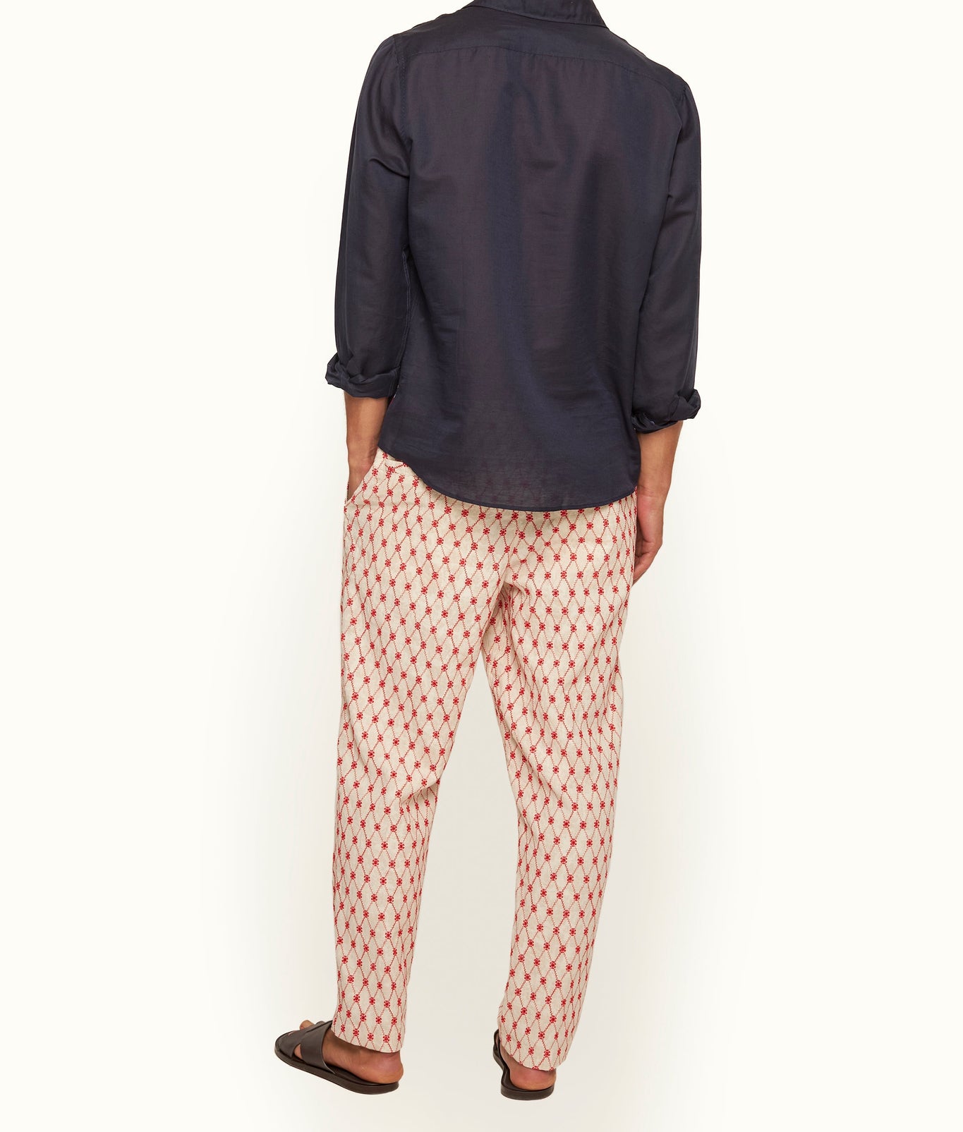 Alex Relaxed Fit Lattice Embroidery Jacquard Trousers | Summer Red/White Sand