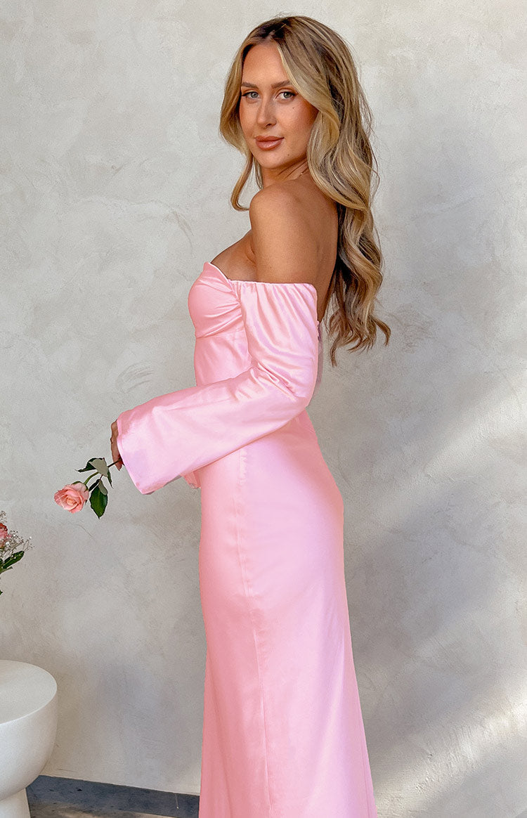 Alita Off The Shoulder Long Sleeve Maxi Formal Dress | Baby Pink