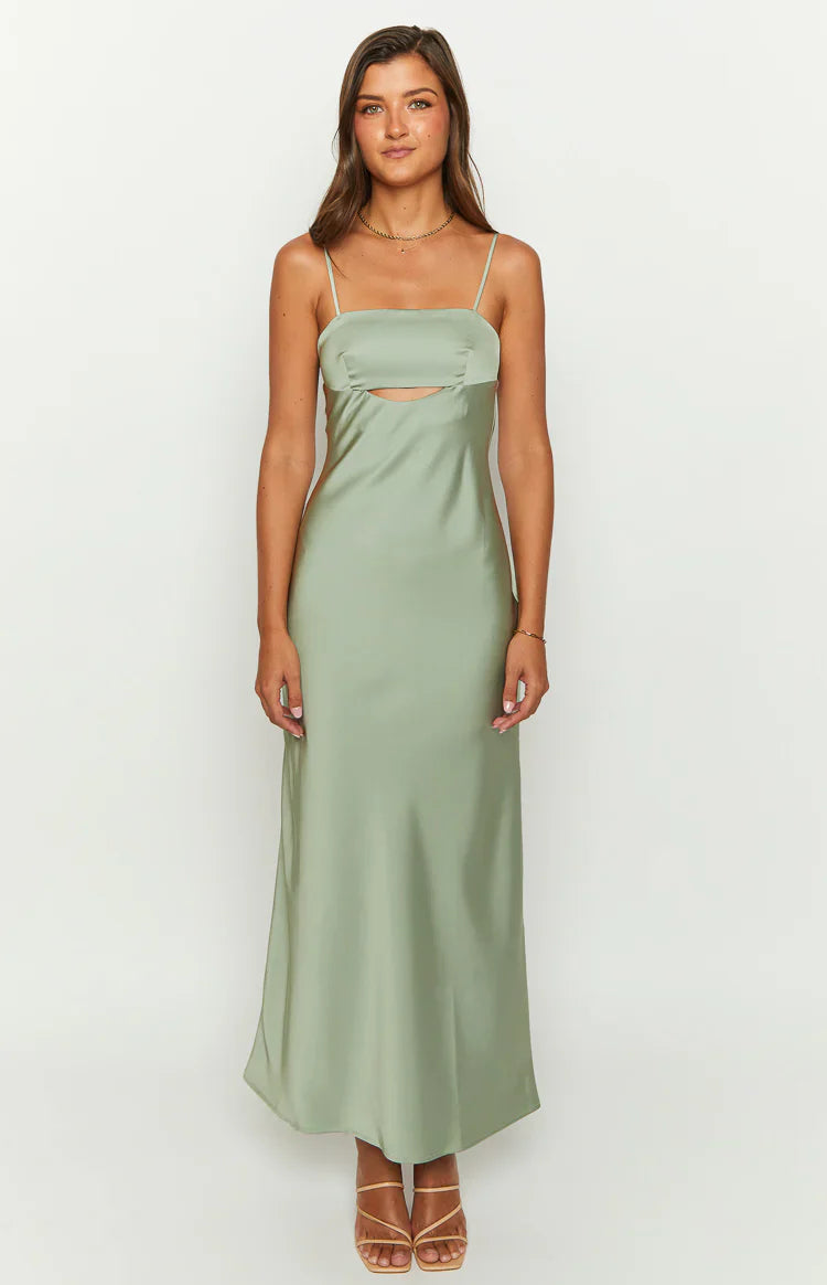 Amour Satin Maxi Dress | Sage