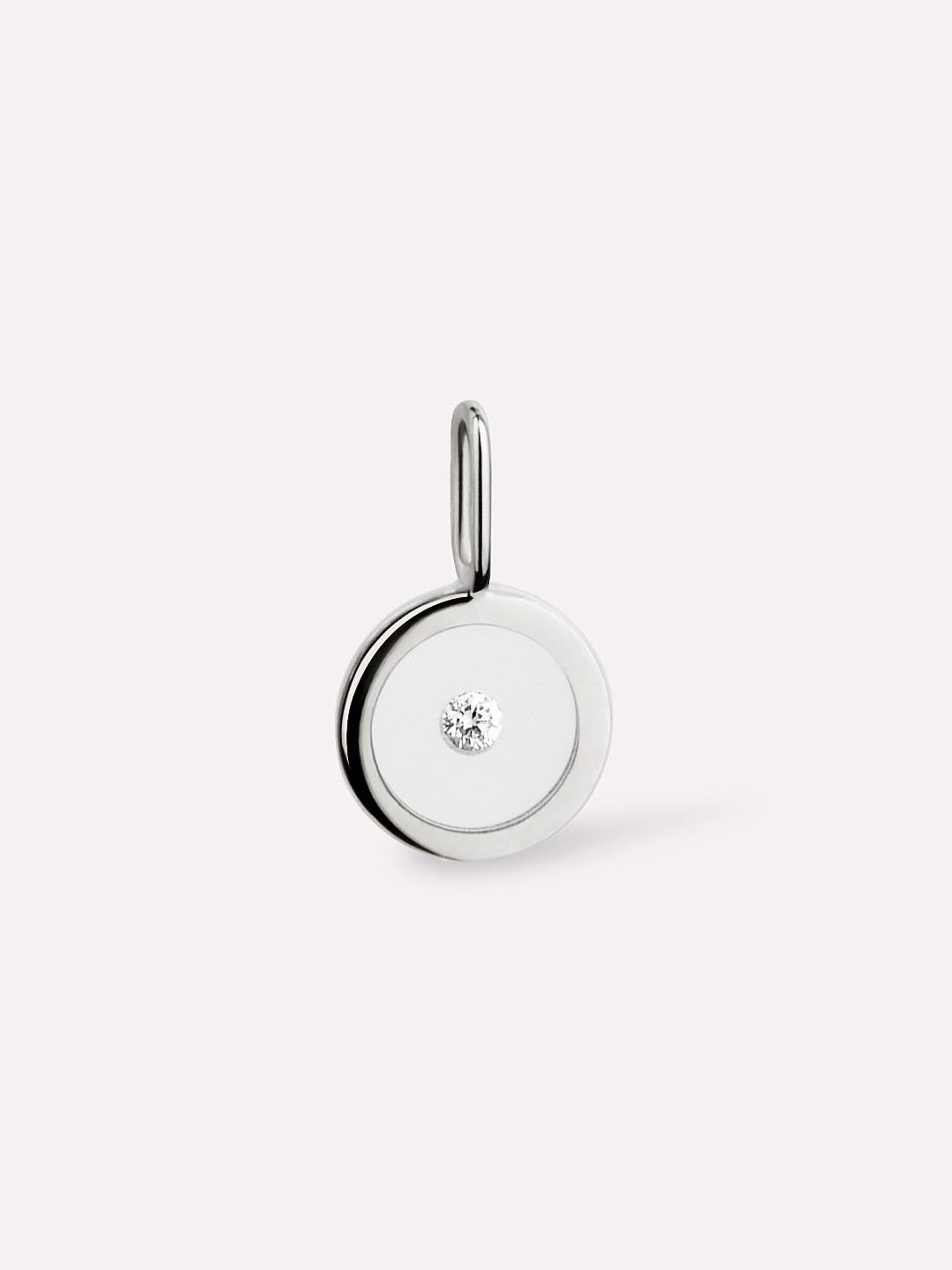 Floating Charm Pendant | 10K Solid White Gold | 0.02 CTW Diamond/Clear Enamel