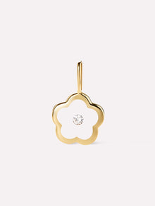 Flower Floating Charm Pendant | 10K Solid Gold | 0.01 CTW Diamond/Clear Enamel