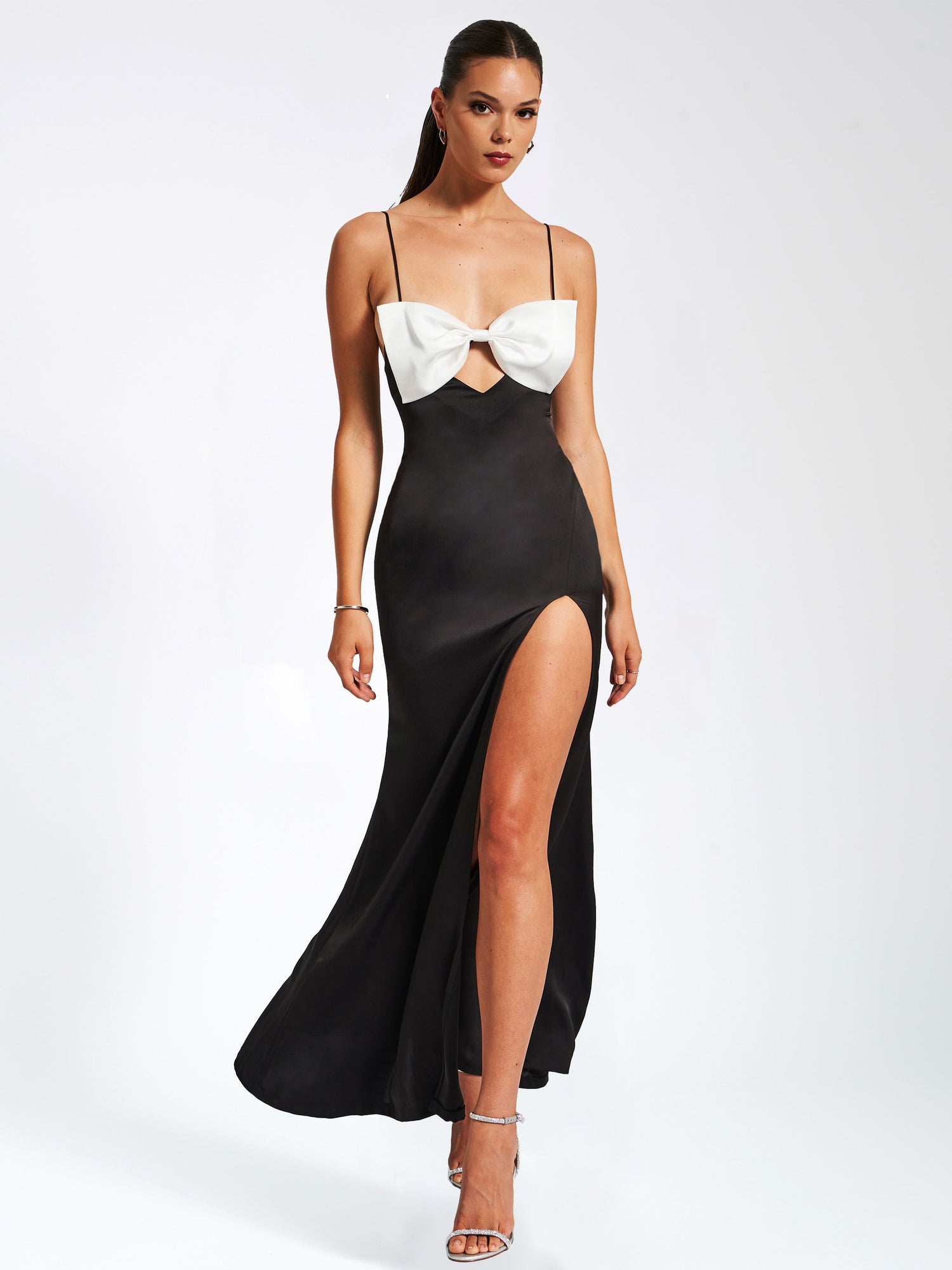 Eleanor Bow Satin Gown | Black and White