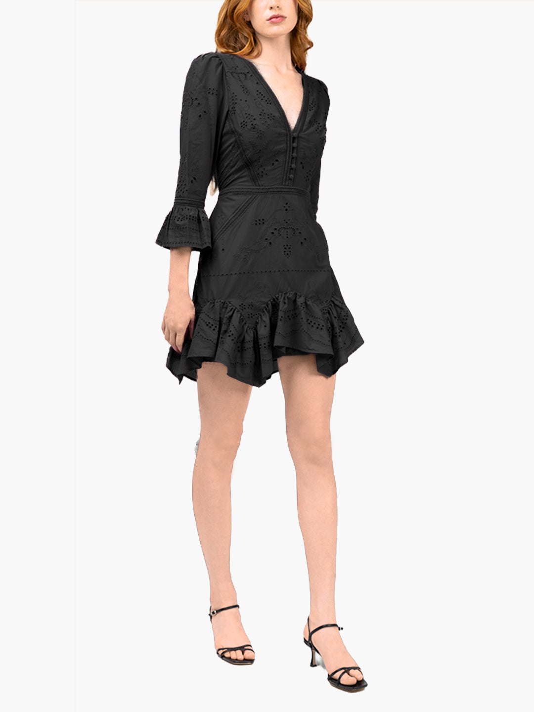 Embroidered Cotton Voile Mini Dress | Black
