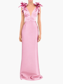 Spring Draped Floral Mikado Gown | Rose