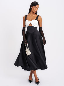 Edda Maxi Gown with White Bow | Black