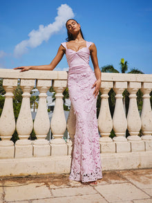 Floral Lace Mermaid Gown | Dahlia Pink