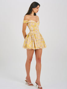 Oana Linen Collared Off Shoulder Mini Dress | Floral Print