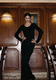 Natalia Longsleeve Dress | Black/Silver Sequin