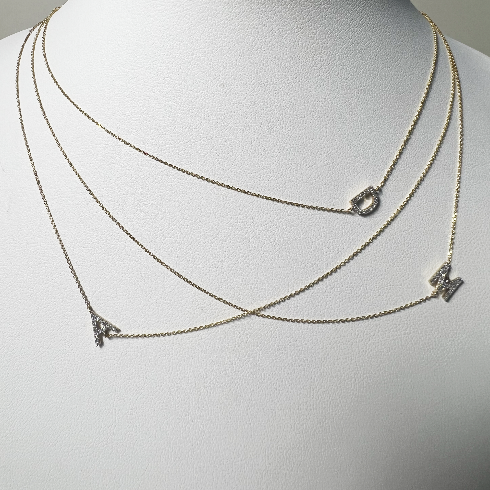 Pave Diamond Initial Asymmetric Necklace | 14K Yellow Gold | White Diamond