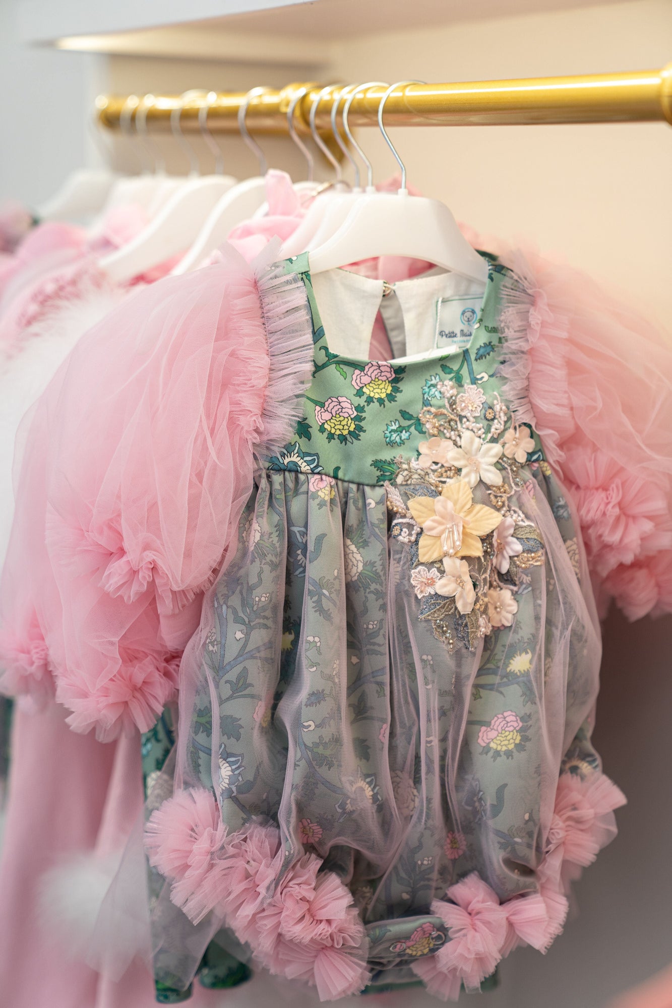 Baby Girls | Eva and Floral Tulle Romper | Pink & Green