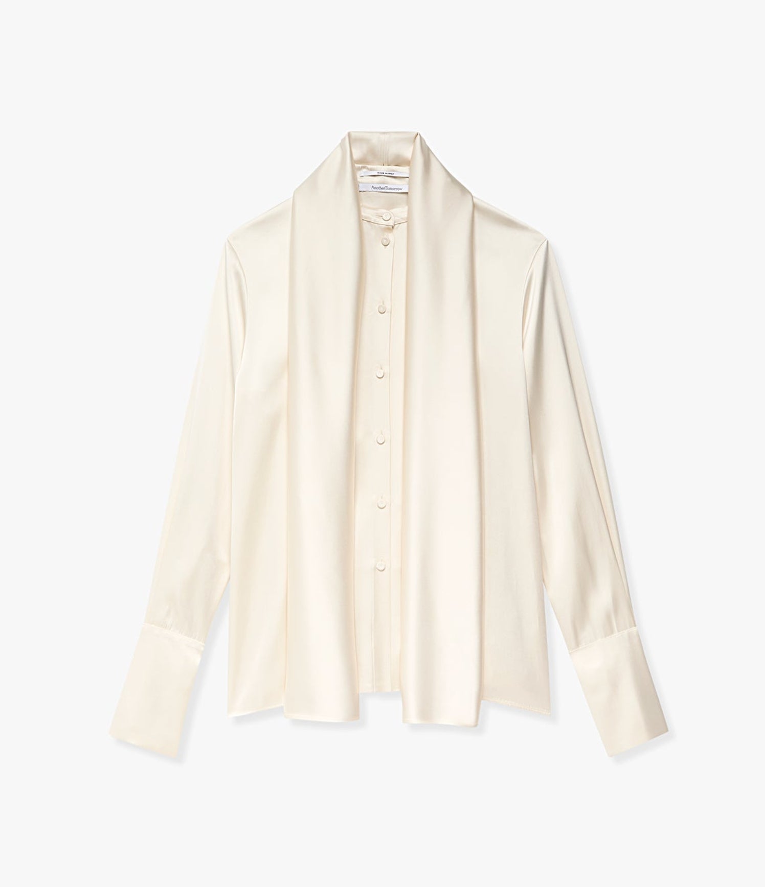 Another Tomorrow Band Collar Blouse With Scarf in Cream – Satin Women's Top