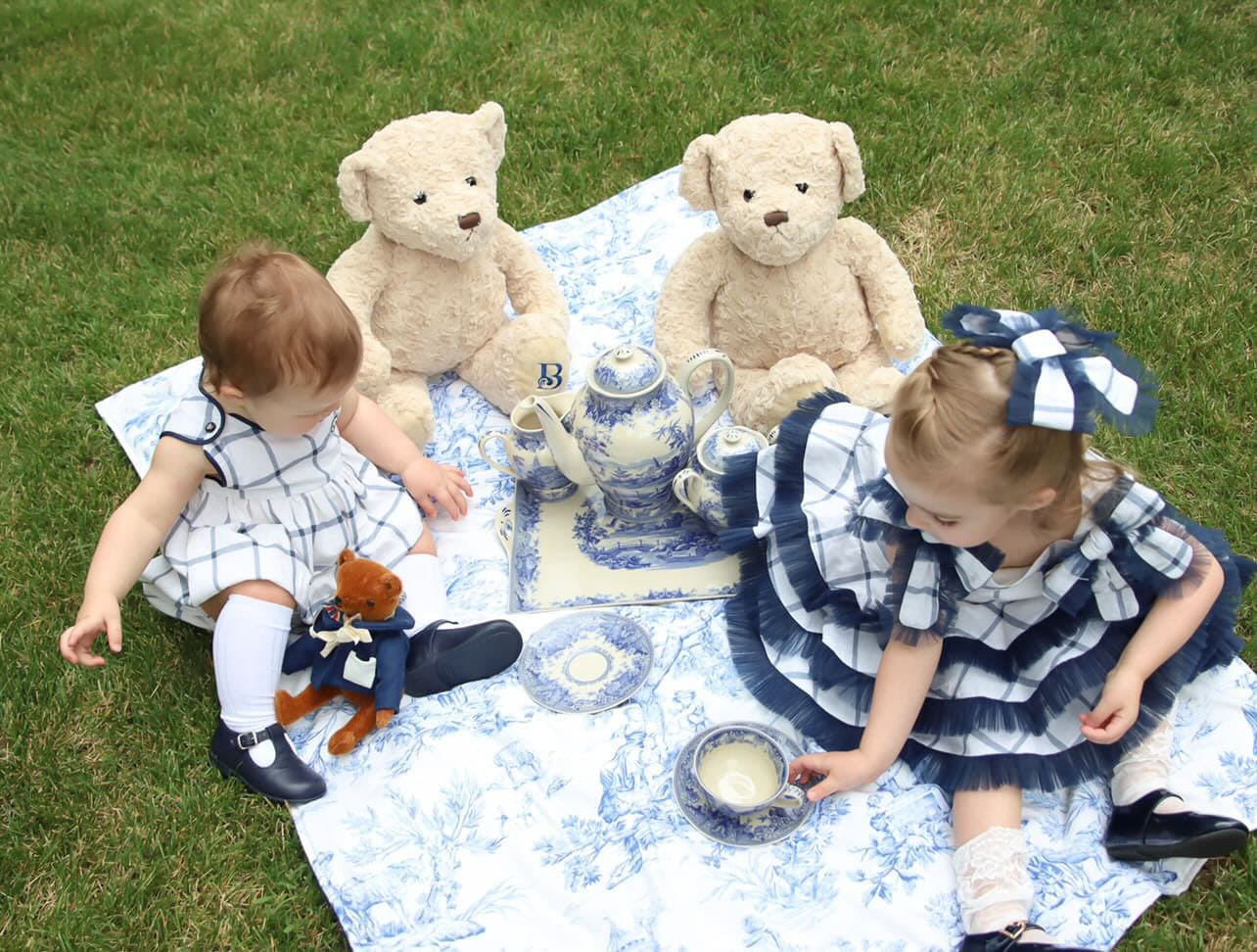 Baby Unisex | Checkered Linen Baby Boy Romper | White x Blue
