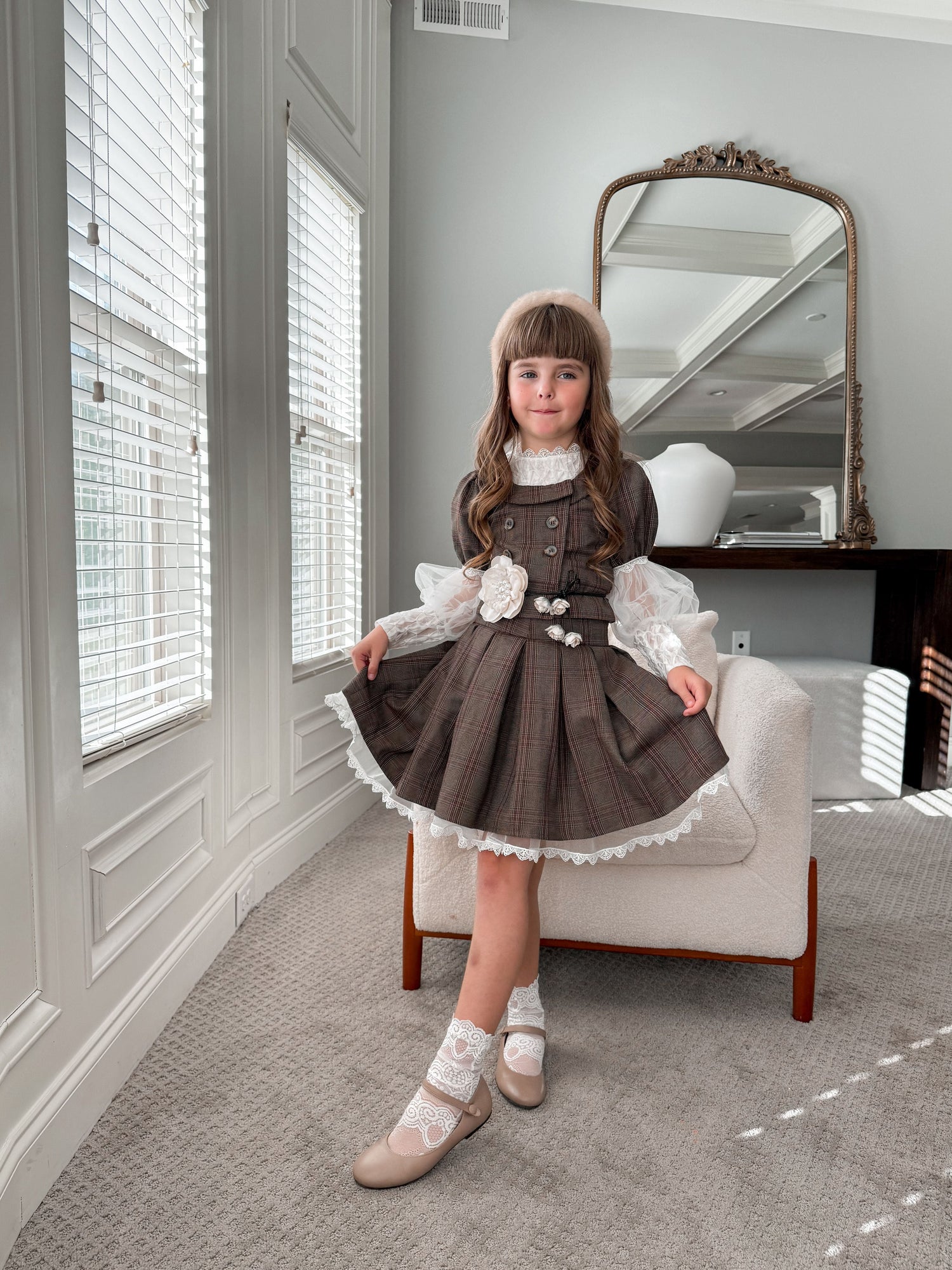 Baby Girls | Blair Estate Tweed Top and Skirt Set | Brown