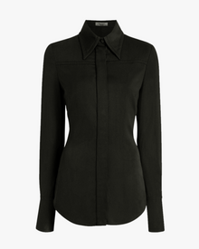 Another Tomorrow Bias Seamed Shirt in Black – Viscose Women's Top