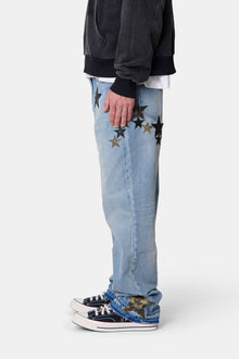 Baggy Camo Star Patch Denim | Medium Blue
