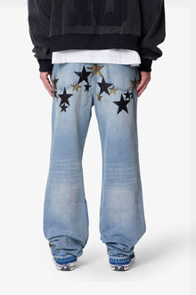 Baggy Camo Star Patch Denim | Medium Blue