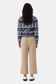 Beige Drapey Melange Cropped Trousers | Safari