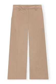 Beige Drapey Melange Cropped Trousers | Safari