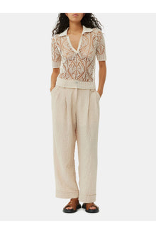 Beige Textured Suiting Mid Waist Trousers | Oyster Gray