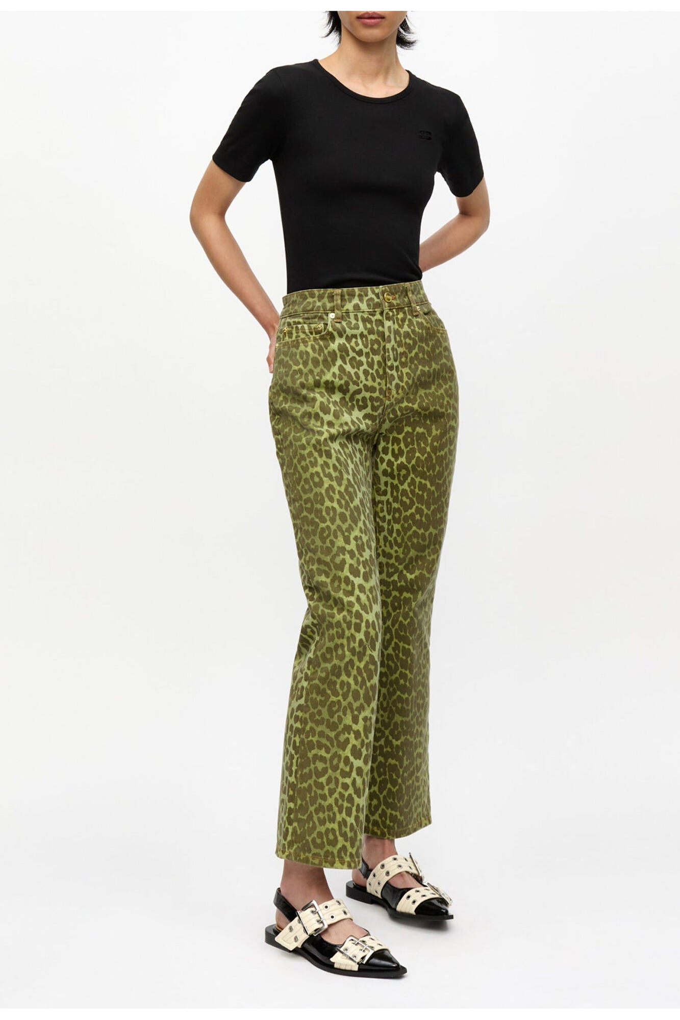Betzy Jeans in Green Leopard Print | Celery