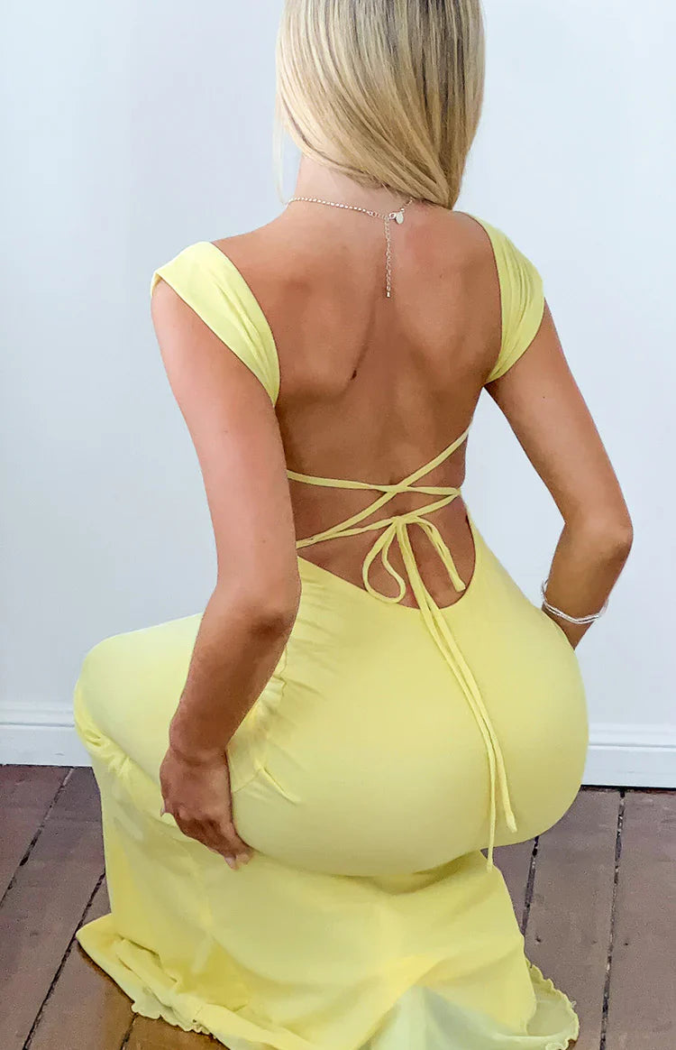 Beverley Mesh Maxi Dress | Yellow