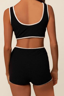 Kim Variation Bikini Top | Black Cream Binded Terry Rib