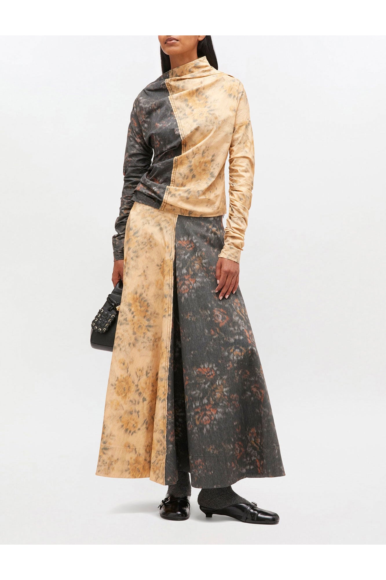 Black and Beige Ruched Top | Multicolour