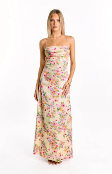 Blaise Bloom Satin Maxi Dress | Yellow