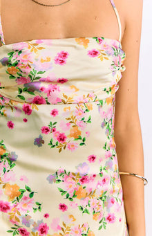 Blaise Bloom Satin Maxi Dress | Yellow
