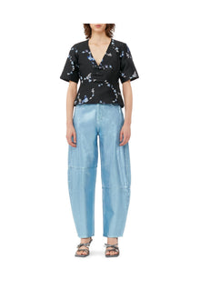 Blue 3D Jacquard V neck Blouse | Black