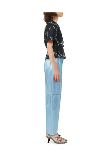 Blue 3D Jacquard V neck Blouse | Black