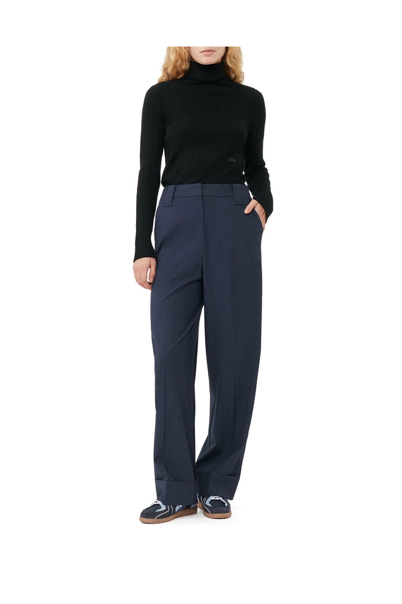 Blue Drapey Melange Trousers | Sky Captain