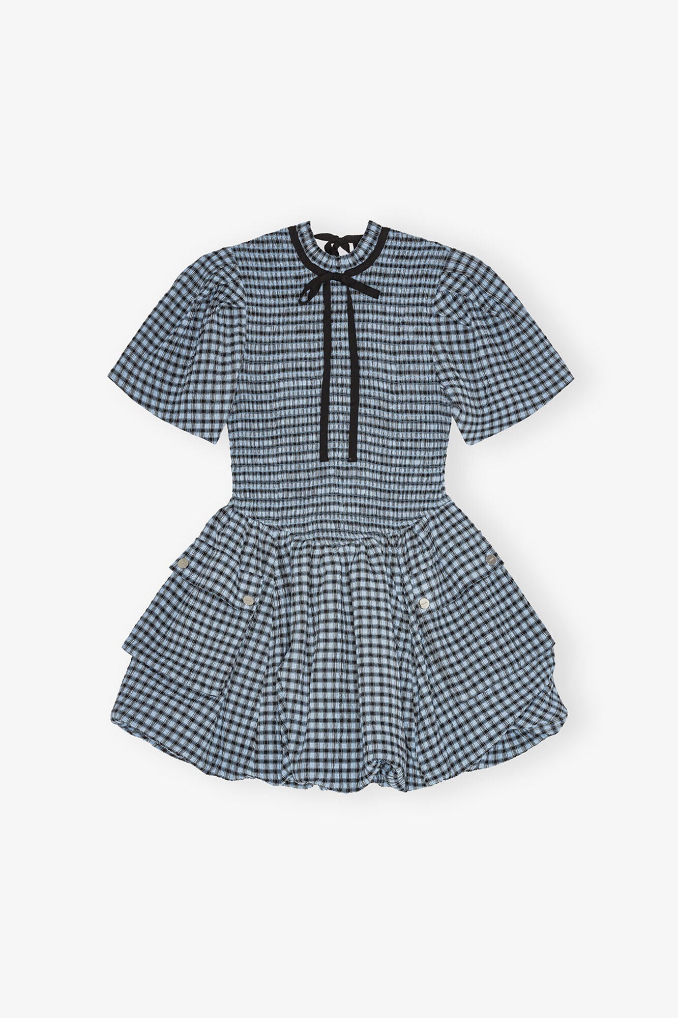 Blue Seersucker Check Mini Smock Dress | Soft Chambray