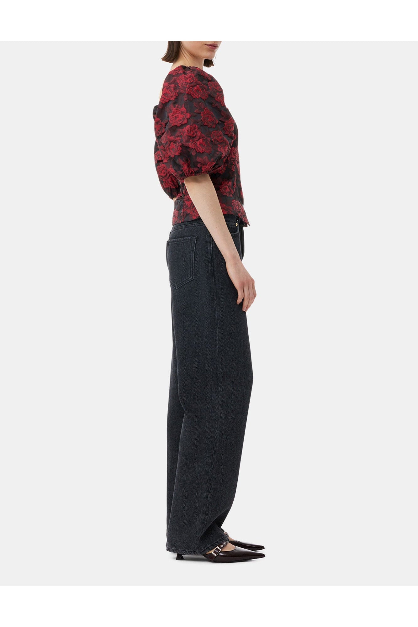Botanical Jacquard Fitted Blouse | High Risk Red