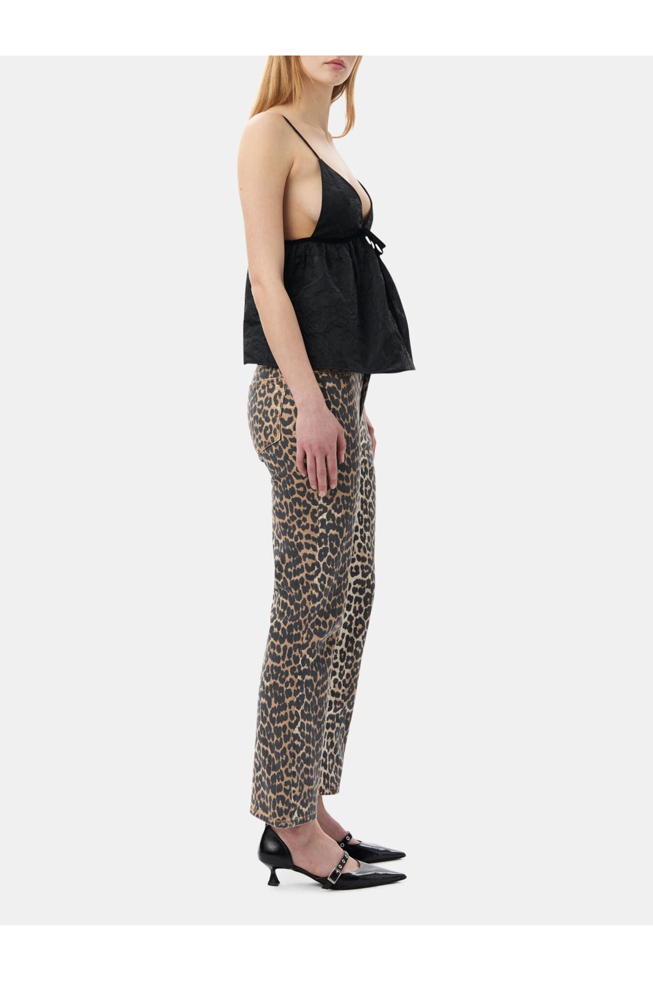 Botanical Jacquard Strap Top | Black