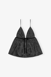 Botanical Jacquard Strap Top | Black