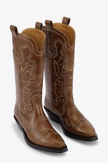 Brown Mid Shaft Embroidered Western Boots | Tiger's Eye