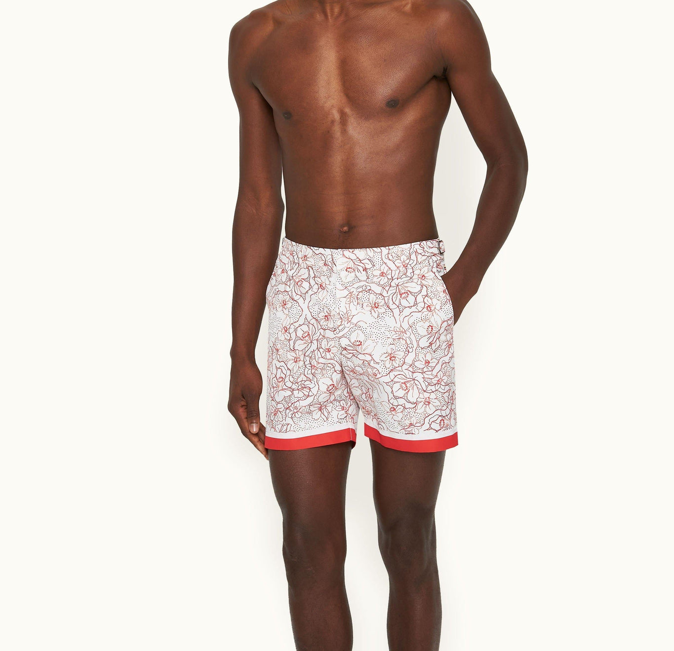 Bulldog Floral Nouveau Print Mid-Length Swim Shorts Woven | Summer Red/White Sand