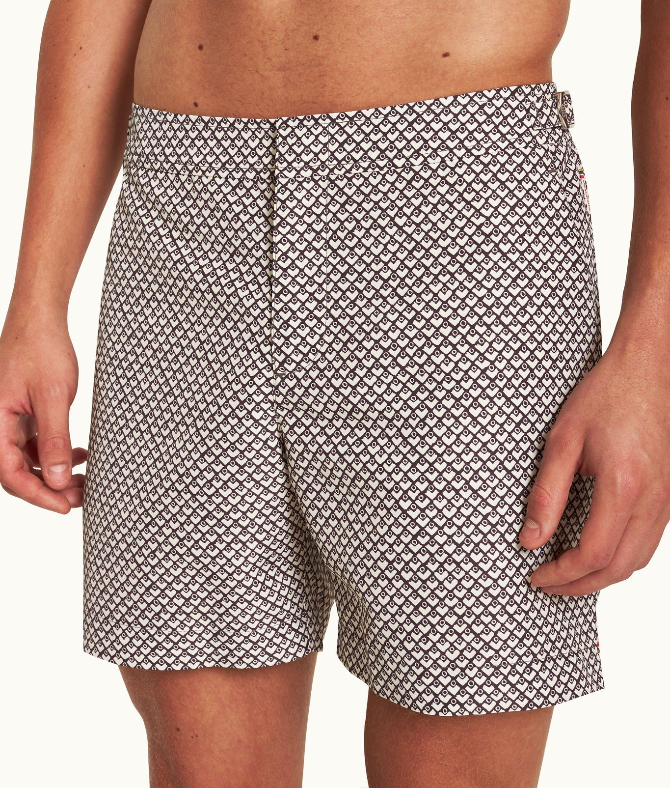 Bulldog Geo Print Mid-Length Swim Shorts | Truffle/White Sand