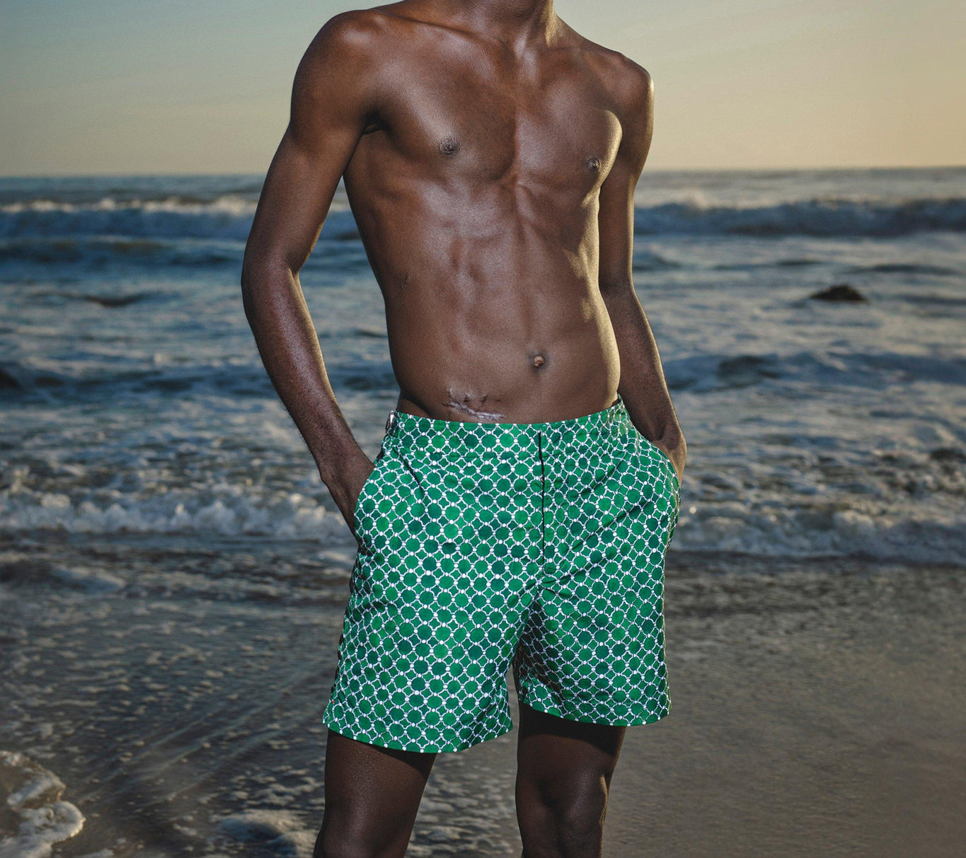 Bulldog Geometric Tile Mid-Length Swim Shorts | Coastal Garden