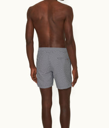 Bulldog Jacquard Geometric Mid-Length Swim Shorts | Night Iris/White Sand
