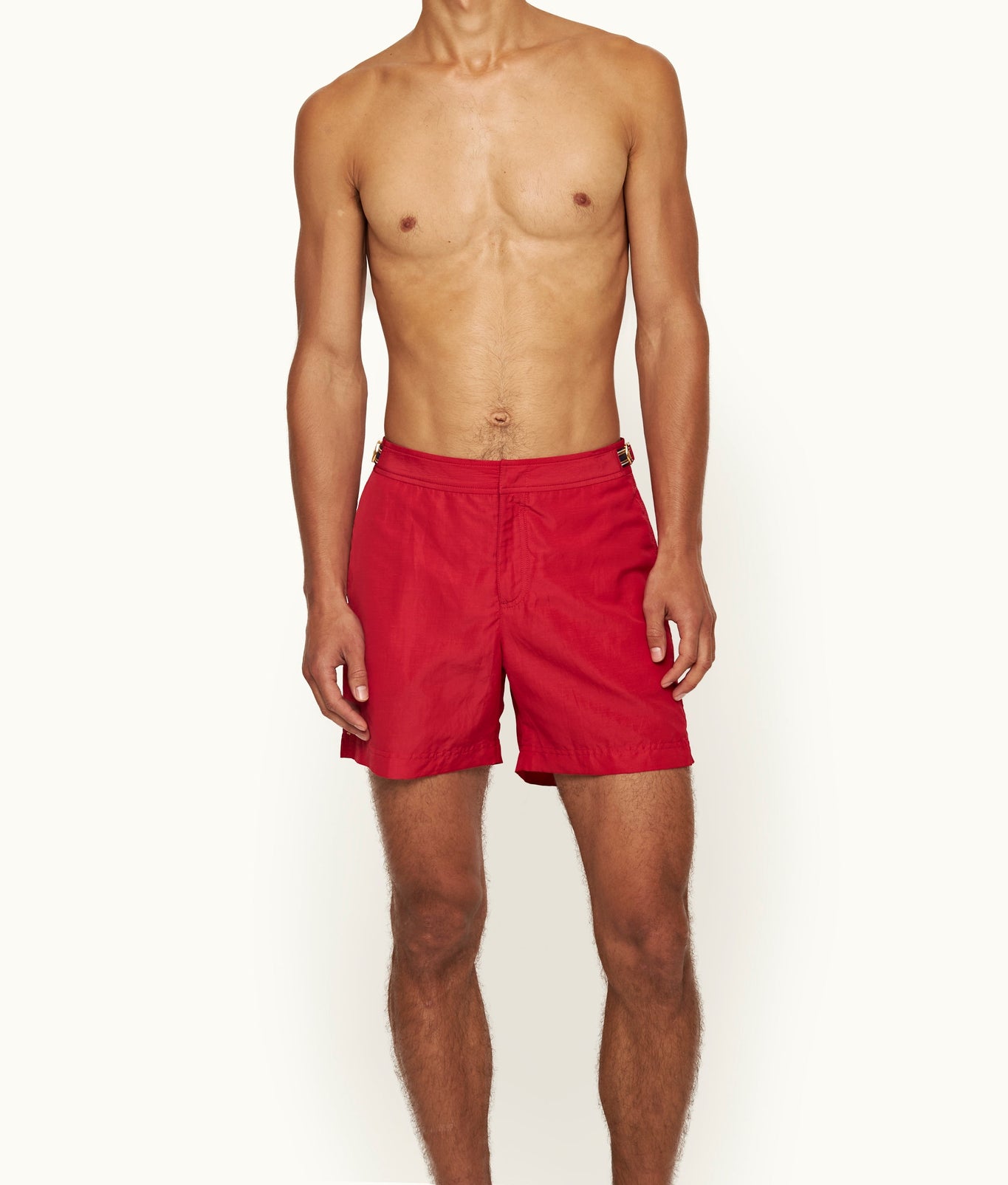 Bulldog Linen Mid-Length Tape Stripe Linen Blend Swim Shorts | Vermillion/Stripe