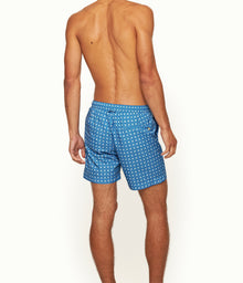 Bulldog Mid-Length Geometric Print Drawcord Swim Shorts | River Blue